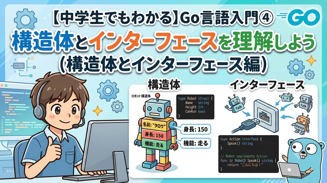 【中学生でもわかる】Go言語入門④構造体とインターフェースを理解しよう(構造体とインターフェース編)