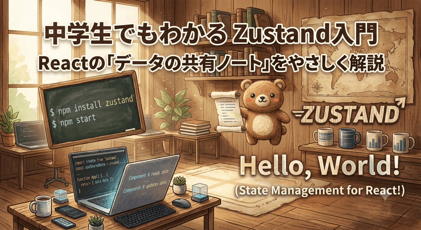 中学生でもわかるZustand入門 - Reactの「データの共有ノート」をやさしく解説