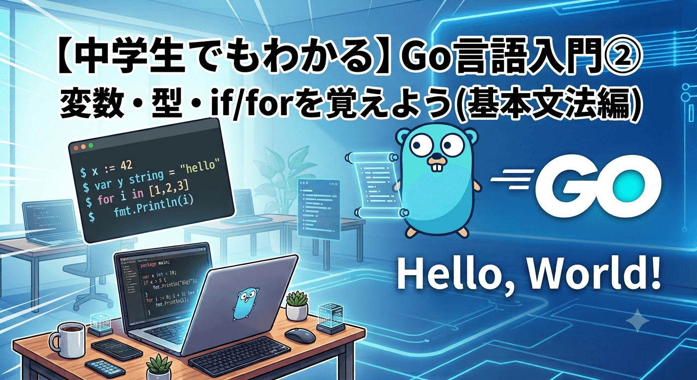 【中学生でもわかる】Go言語入門②変数・型・if/forを覚えよう(基本文法編)